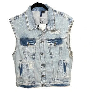 H&M Lover Not a Fighter Denim Distressed Oversized Vest NWT